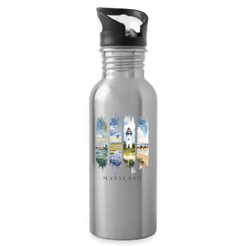 Maryland Vacation Travel – Harbor & Water Motif - Water bottle with straw - silver - Right