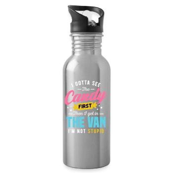 Candy First The Van Stupid Funny Sarcastic Graphic - Water bottle with straw - silver - Right