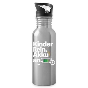 Kinder Rein Akku An E Bike Spruch - Trinkflasche mit integriertem Trinkhalm - Lightsilver - Rechts