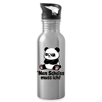 Nen Scheiss Muss Ich Panda Sarkastische - Trinkflasche mit integriertem Trinkhalm - Lightsilver - Rechts