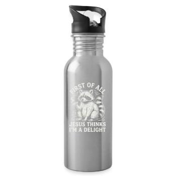 First of All Jesus Thinks I'm A Delight Raccoon - Water bottle with straw - silver - Right