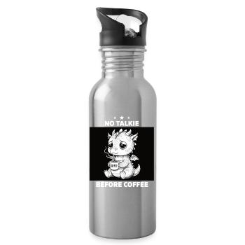 No Conversation Before Coffee Lover Dragon - Water bottle with straw - silver - Right