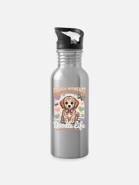 Goldendoodle Dog Breed - Trinkflasche mit integriertem Trinkhalm - Lightsilver
