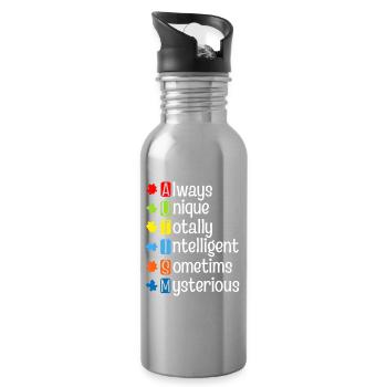 Autism Puzzle Pride: Einzigartige Köpfe - Trinkflasche mit integriertem Trinkhalm - Lightsilver - Rechts