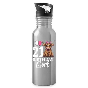 21 Birthday Girl - Trinkflasche mit integriertem Trinkhalm - Lightsilver - Rechts