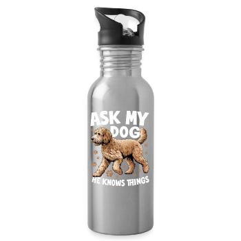 Goldendoodle Dog Breed - Water bottle with straw - silver - Right