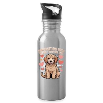 Goldendoodle Dog Breed - Water bottle with straw - silver - Right