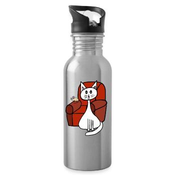 Haustiere Katze Maus Katzen Mäuse  - Trinkflasche mit integriertem Trinkhalm - Lightsilver - Rechts