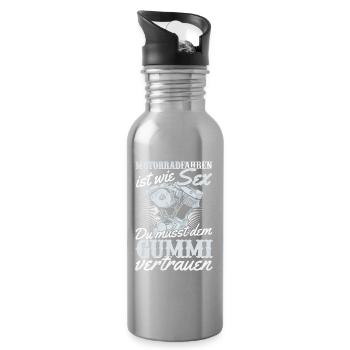 Motorrad Humor Sex Gummi Vertrauen - Trinkflasche mit integriertem Trinkhalm - Lightsilver - Rechts