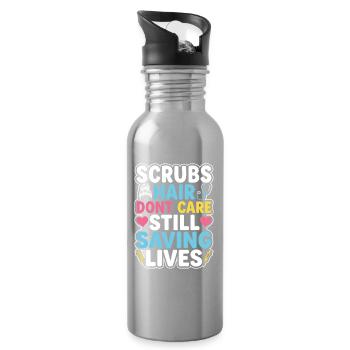 Night Shift Nurse, Tired - Water bottle with straw - silver - Right