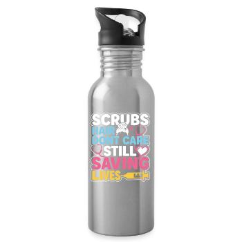 Night Shift Nurse, Tired - Water bottle with straw - silver - Right
