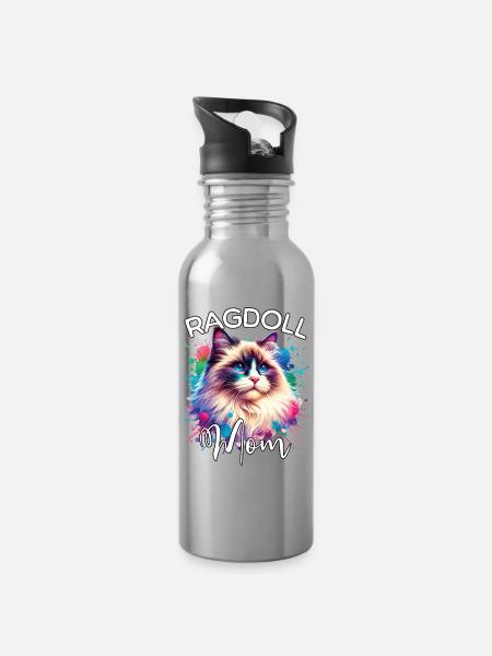 Ragdoll Katze Mama - Trinkflasche mit integriertem Trinkhalm - Lightsilver