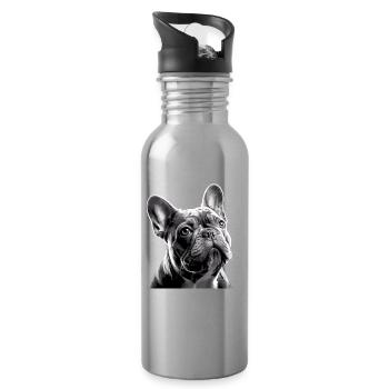 Bulldog Français Visage de Bully Blanc Noir - Gourde avec paille intégrée - argent clair - Droite