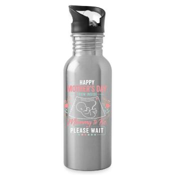 Mom-to-be Gift - Happy Mother's Day - Water bottle with straw - silver - Right