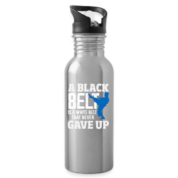 A black belt is a white belt who never gave up - Water bottle with straw - silver - Right