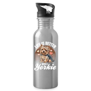 Yorkshire Terrier Yorkie Dog Breed - Water bottle with straw - silver - Right