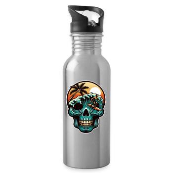 Surfing Skull - Water bottle with straw - silver - Right