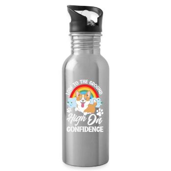 Short Legs, Tall Setting, Corgi - Water bottle with straw - silver - Right