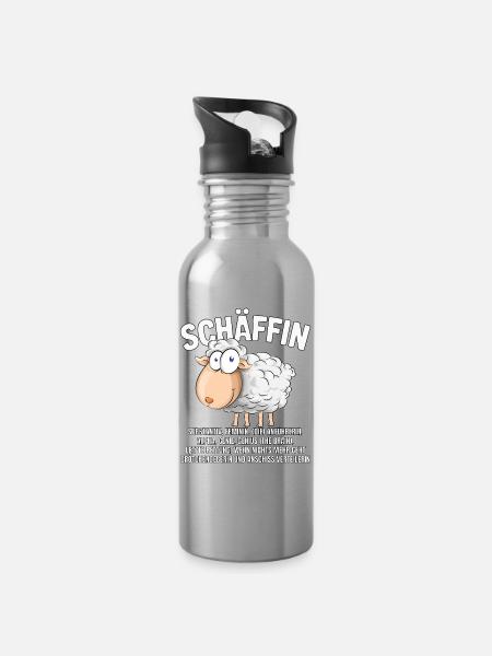 Schäffin - Alpha Schaf als Chefin - Trinkflasche mit integriertem Trinkhalm - Lightsilver