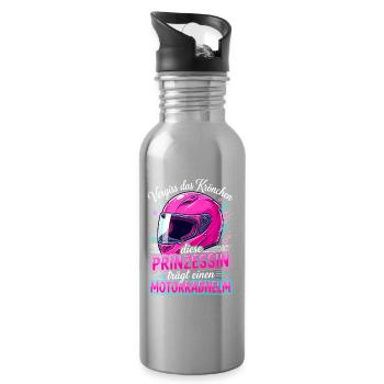 Motorrad Prinzessin Helm Biker Girl Spruch - Trinkflasche mit integriertem Trinkhalm - Lightsilver - Rechts