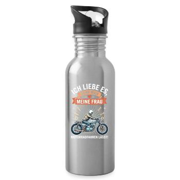 Motorradfahrer Ehemann Lustiger Spruch Biker - Trinkflasche mit integriertem Trinkhalm - Lightsilver - Rechts