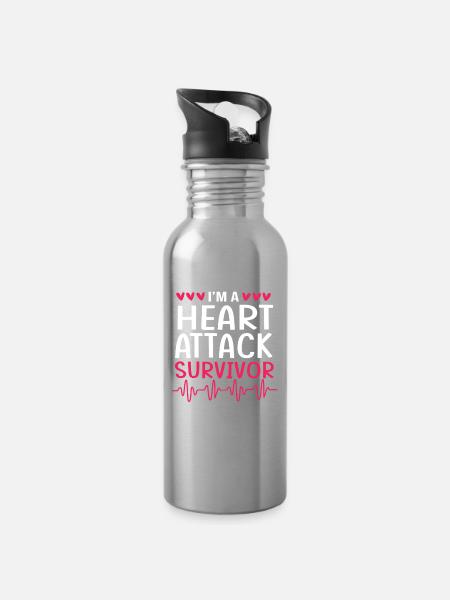 Herzinfarkt - Trinkflasche mit integriertem Trinkhalm - Lightsilver