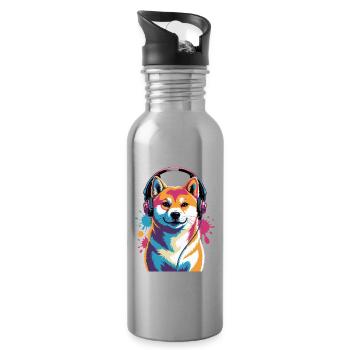 Chien Shiba Inu avec un casque - Gourde avec paille intégrée - argent clair - Droite
