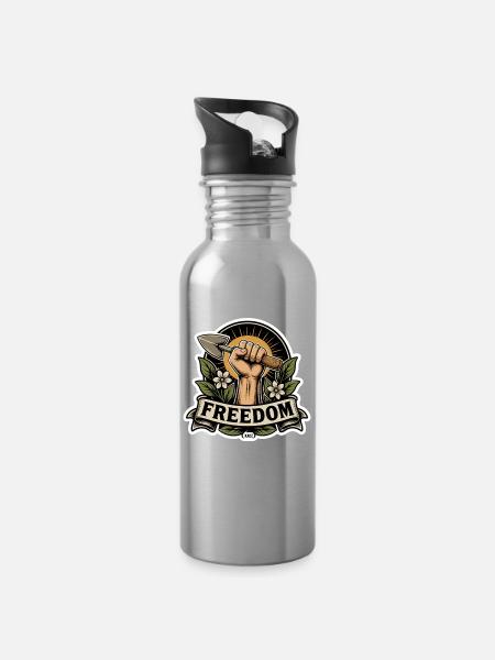 Freiheitsfaust-Emblem mit Schaufel - Trinkflasche mit integriertem Trinkhalm - Lightsilver