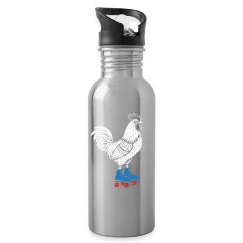 Rooster on roller skates - Water bottle with straw - silver - Right
