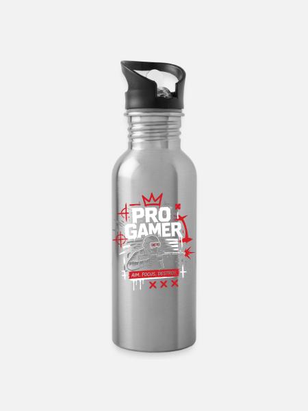 No Luck Just Skill Gamer - Trinkflasche mit integriertem Trinkhalm - Lightsilver