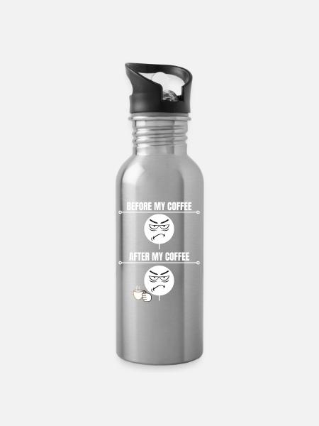 Mürrische Kaffeestimmung - Trinkflasche mit integriertem Trinkhalm - Lightsilver