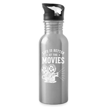 Life is better at the movies Kino Film Retro - Water bottle with straw - silver - Right