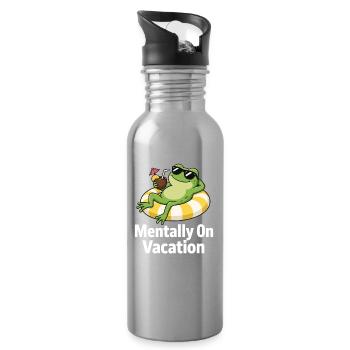 Mental On Vacation Frog Funny Summer - Water bottle with straw - silver - Right