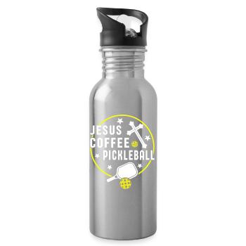 Jesus Kaffee Pickleball Design - Trinkflasche mit integriertem Trinkhalm - Lightsilver - Rechts