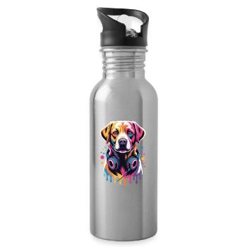 Labrador mit Kopfhörern - Trinkflasche mit integriertem Trinkhalm - Lightsilver - Rechts