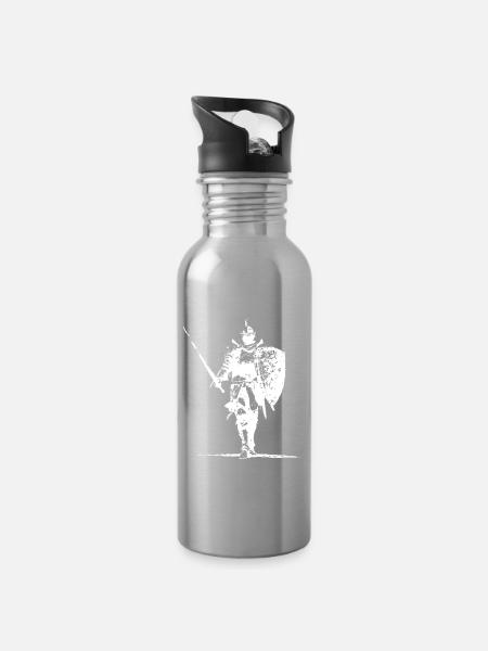 Ritter-Silhouette mit Schild und Speer - Trinkflasche mit integriertem Trinkhalm - Lightsilver