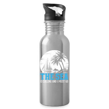 The Sea Is Calling And I Must Go Captain Sail Sail - Water bottle with straw - silver - Right