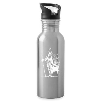 Ritter-Silhouette mit Banner und Schwert - Trinkflasche mit integriertem Trinkhalm - Lightsilver - Rechts