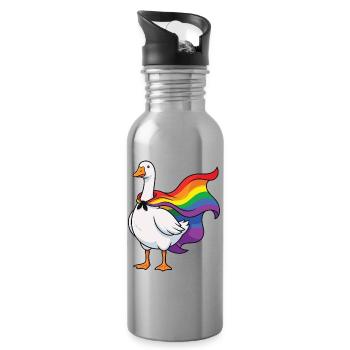 Mois de la Fierté LGBTQ - Drôle d’Oie Fière - Gourde avec paille intégrée - argent clair - Droite