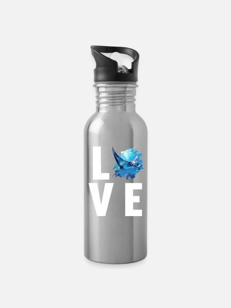Rochen Mantarochen - Trinkflasche mit integriertem Trinkhalm - Lightsilver