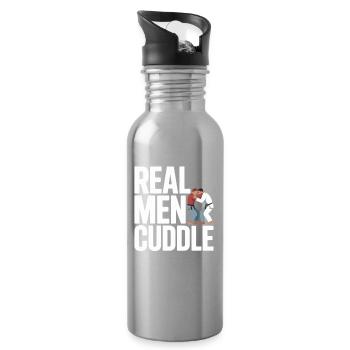 Real Men Cuddle Brazilian Jiu Jitsu MMA Judo BJJ - Water bottle with straw - silver - Right