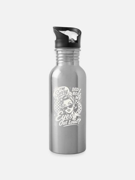 Eye Roll Pinup Humor - Trinkflasche mit integriertem Trinkhalm - Lightsilver