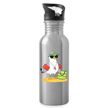 Seemöwe Strandlook - Trinkflasche mit integriertem Trinkhalm - Lightsilver - Rechts