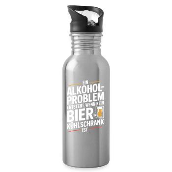 Bier Spruch Alkohol Problem Männerabend JGA Herren - Trinkflasche mit integriertem Trinkhalm - Lightsilver - Rechts