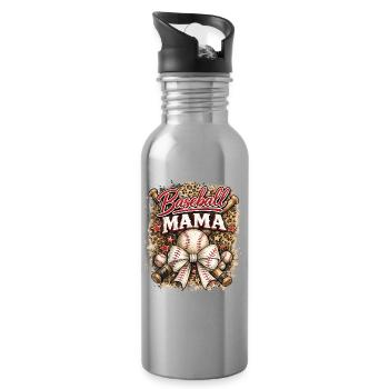 Baseball Mam Bow Leopard Sports de la fête des mères - Gourde avec paille intégrée - argent clair - Droite