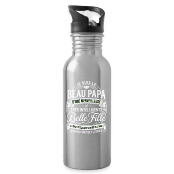 Cadeau Beau Papa Belle Fille Humour - Gourde avec paille intégrée - argent clair - Droite