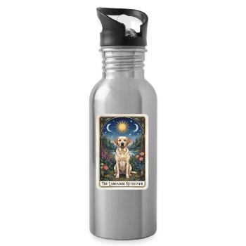 Labrador Retriever in the Moonlit Night Garden - Water bottle with straw - silver - Right
