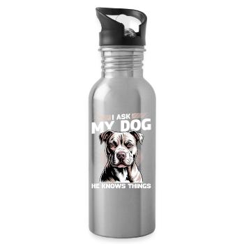 Pitbull Terrier Pittie Dog Breed - Water bottle with straw - silver - Right