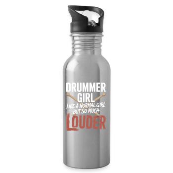 Drummer_Girl_Neu_5 - Trinkflasche mit integriertem Trinkhalm - Lightsilver - Rechts
