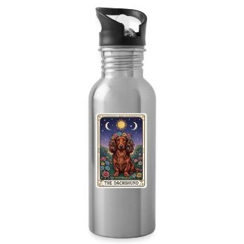 Dachshund Tarot Flowers Moonlight - Water bottle with straw - silver - Right